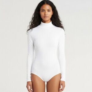 🛑 Wolford White Colorado Turtleneck Long Sleeve String Bodysuit - Small